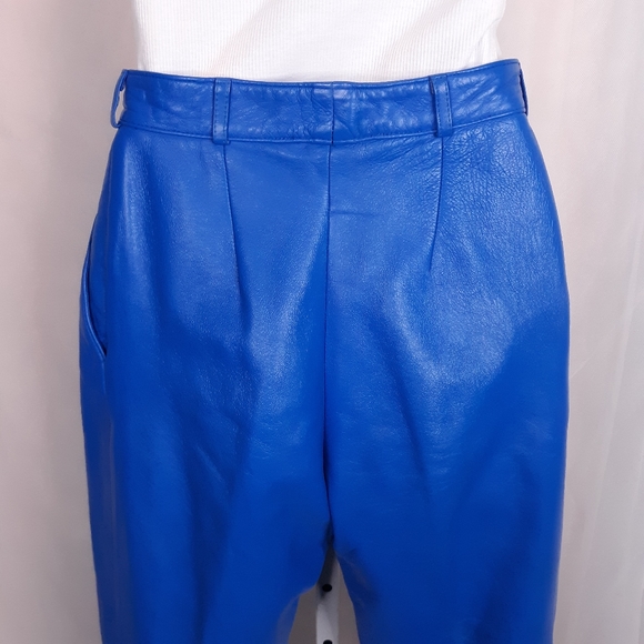 VINTAGE Vakko High-Rise Leather Pant S 4-6 Bright Blue - Picture 5 of 11